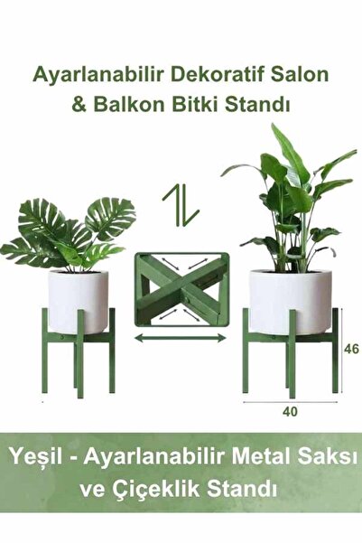 Adowan Ayarlanabilir Metal Saksı ve Çiçeklik Standı | Yeşil Mat | Dekoratif S...
