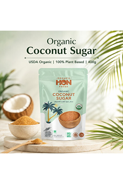 HON FOODS سكر جوز الهند - عضوي معتمد من وزارة الزراعة الأمريكية - صنع في إندو...