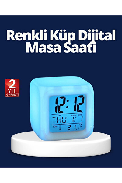 ARMÜZ Digital Cube Table Clock with Color Changing Led Alarm