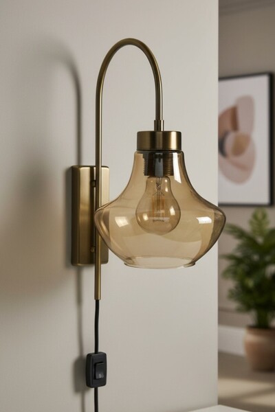 Bamyum Milk Honey Color Glass Plug-In Sconce Wall Lamp Modern Hotel Cafe Vint...