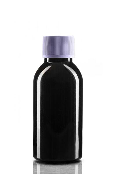 makrobay 100 Adet - 100ml Plastik Siyah Oval Boyunlu Şişe, Boş Düz Beyaz Kapaklı Pet Şişe