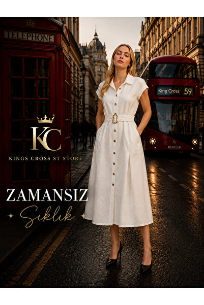 kings cross st store Kadın Nakışlı Yakalı Düşük Omuzlu Cepli Pilikaşeli Midi ...