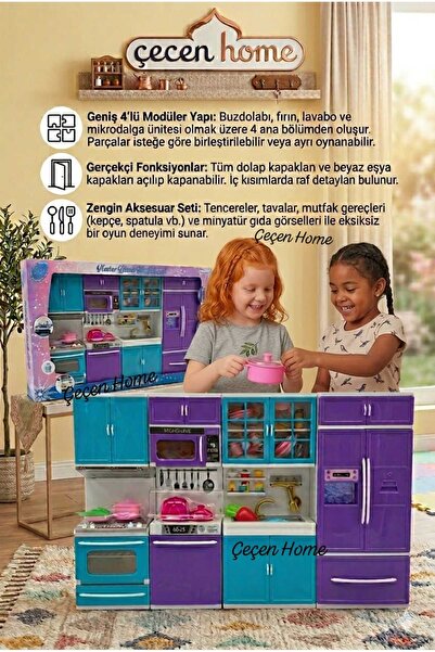 ÇEÇEN HOME 4 Bölümlü Oyuncak Mutfak Seti, Küçük Parçalı Evcilik Seti, Çok Par...