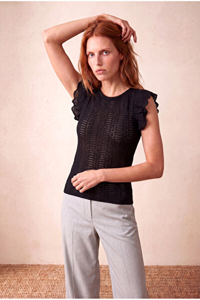 WESTMARK LONDON Ženska crna žakard pletena bluza regularnog kroja sa okruglim...