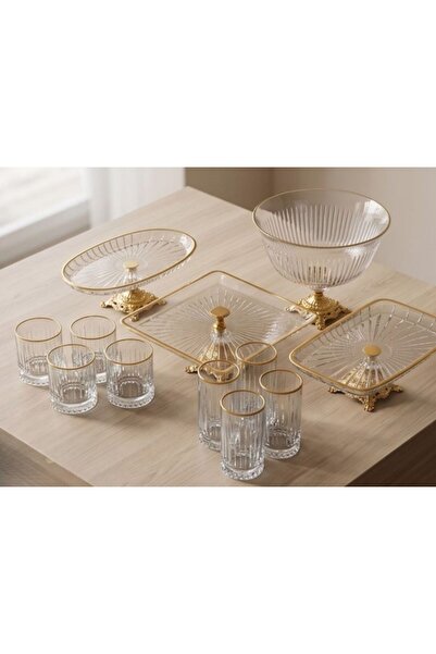ASSA BAZAAR Gold Detailed 16-Piece Glass Presentation and Catering Set with G...