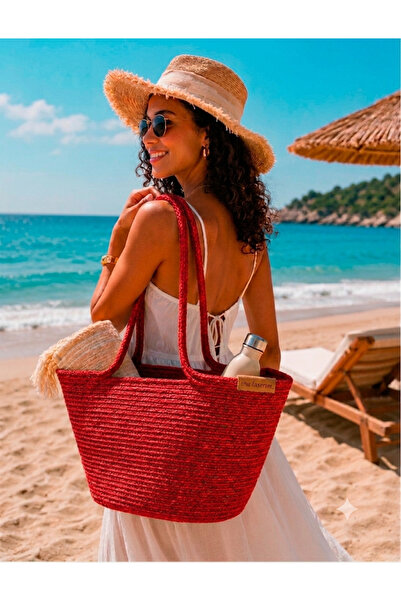 ENA Dizajnirana slamnata pletena torba za plažu - velika torba za nošenje pre...
