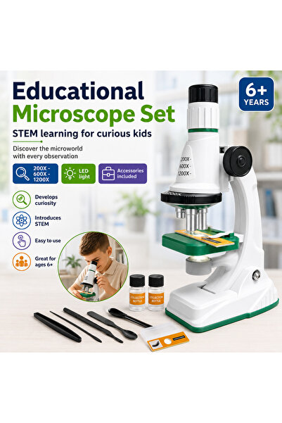 iTin Microscop educativ pentru copii STEM, marire 200X/600X/1200X, LED, acces...