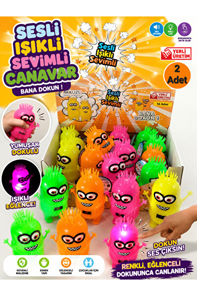 TOYSTAR 2 Adet Sesli Işıklı Lastik Canavar Oyuncak Eğlenceli Çocuk Oyuncağı 1...