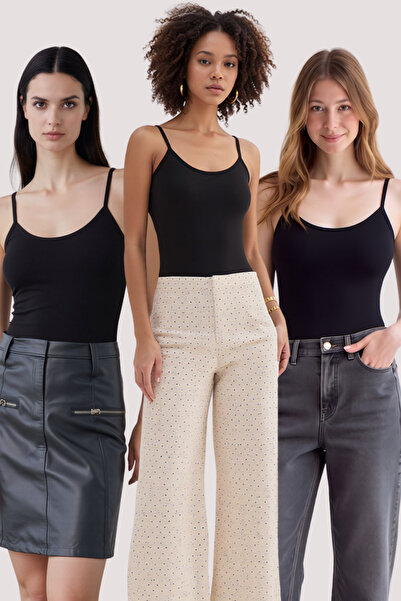 Loule Tricou casual elastic pentru femei, 3 piese, din bumbac și modal, cu br...