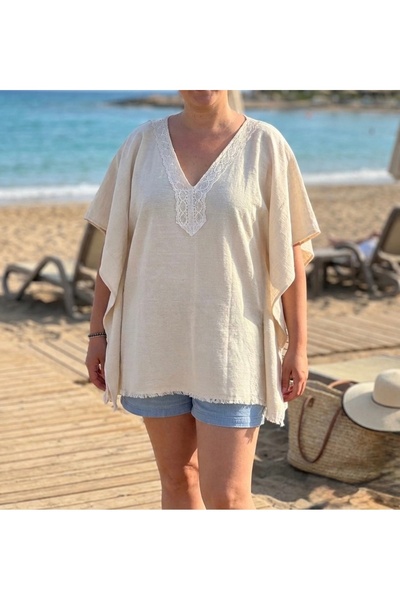 Nuggita Φόρεμα παραλίας Şile Bezi Natural Tone Mini (ανοιχτή μπλούζα/τουνίκ σ...