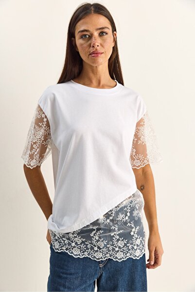 Hiccup LUCCI Tricou cu guler rotund și broderie, cu croi lejer