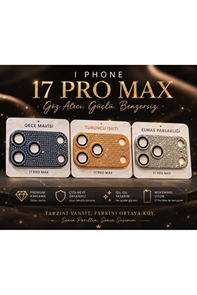 OLEA AKSESUAR iPhone 17 Pro Max Compatible Full Stone Premium Metal Lens Protection Full Sapphire Camera Protection