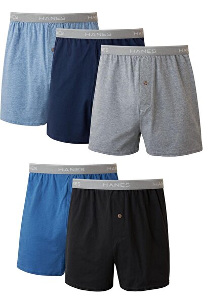 HANES Men's Comfortable Moisture-Wicking Knitted Cotton Boxer, Multi-Pack of 5
