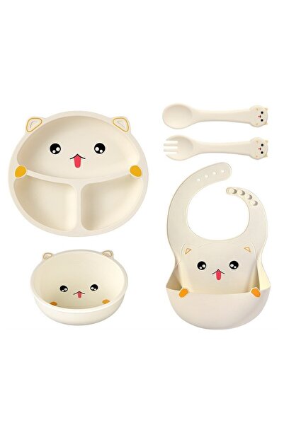 Rao Set hranire bebelusi 5 piese, silicon, ventuza, fara BPA, Bej