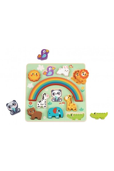 Hi Pando Puzzle si jucarie echilibru 2in1 Animale, 12 piese colorate cu forme...