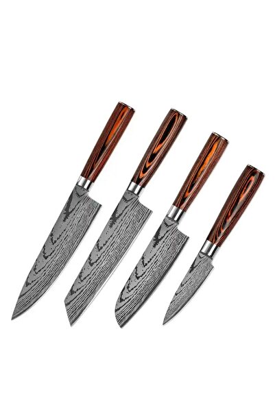 hocho Set 4 cutite profesionale JP, otel japonez HRC 60 calire laser, maner D...