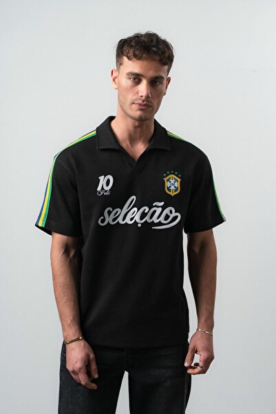 Respire Tricou Retro Brazilia Regular Fit Negru