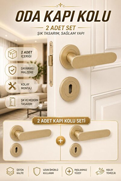 NZB Rozetli Kapı Kolu Oda Kapıları (2 TAKIM SET) İçin Modern Tasarım Titanyum...