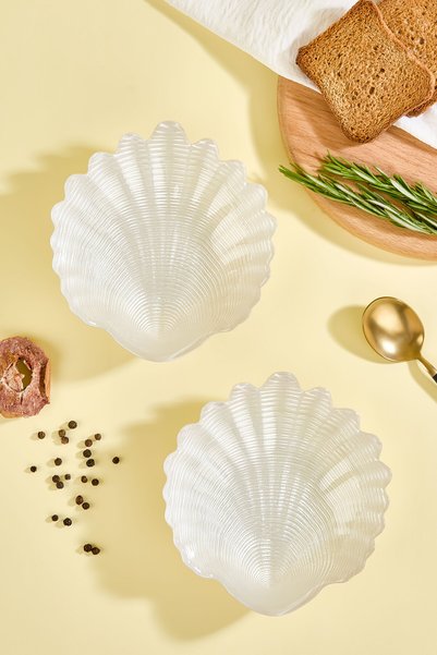 Lora Bianca Cora 2 Piece White Small Seashell Glass Appetizer Serving Plate Set - 2 Pieces
