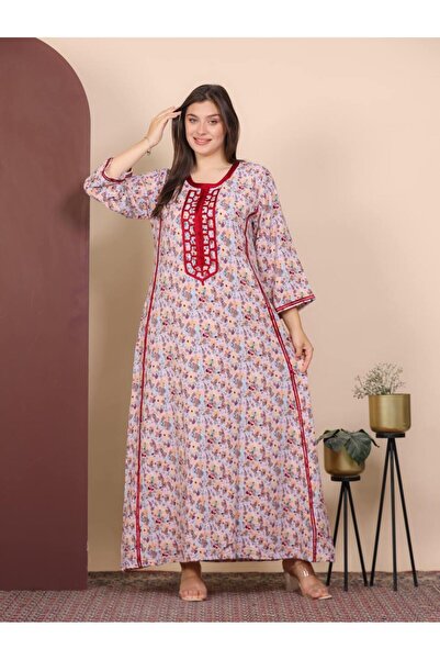 AFandina Luxury Pink Jacquard Robe with 3/4 Sleeves