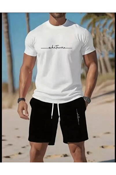 ELAN WEAR White Printed Women'S/Men's Unisex T-Shirt Shorts 2-Piece Set Overs...