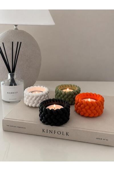YASMELLA HOME Örgü Dokulu El Yapımı Mumluk Seti (Thelight Mum Hediyeli)