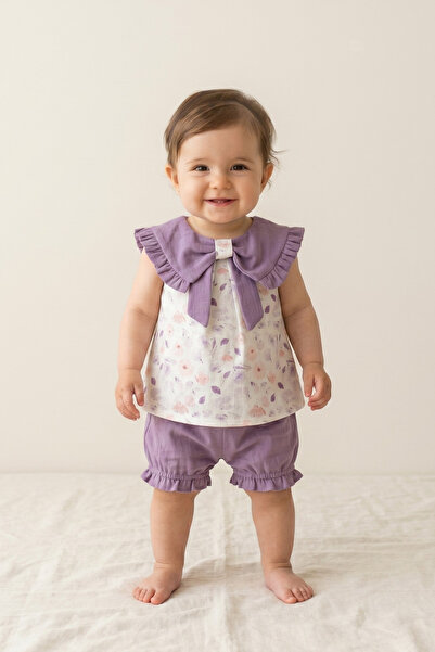 Bebezade Summer Baby Girl Bow Detailed Top and Bottom Set