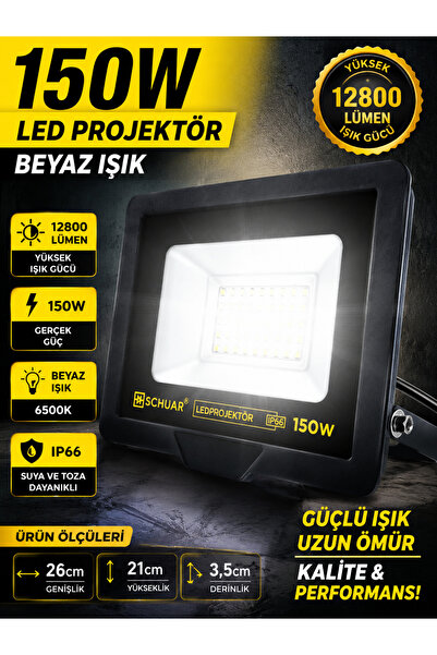 SCHUAR Gerçek 150W LED Projektör BEYAZ Işık IP65 Suya Dayanıklı Bahçe, Verand...