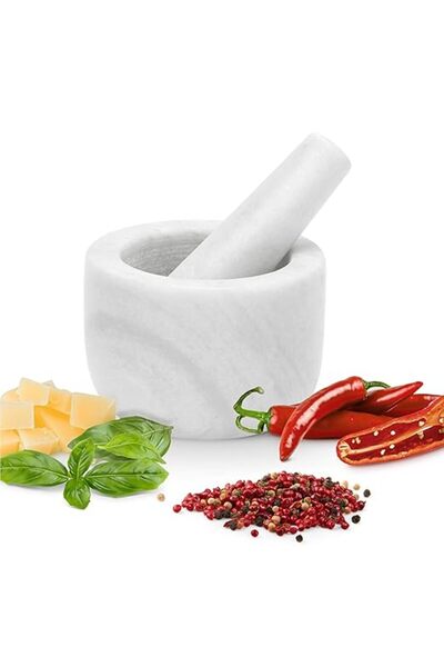 Gourmeo Moșier și pistil din marmură albă, 8,5x8,5x6 cm, 200 ml, pentru condi...