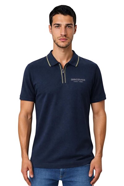 Arma Ar-Ma Men's Polo Collar T-Shirt Without Print Basic Collar Zippered Regu...