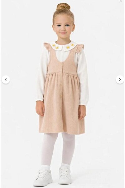 aykidsclup Girl's Strappy Ribbed Dress Set – Floral Embroidered Collar Detail...