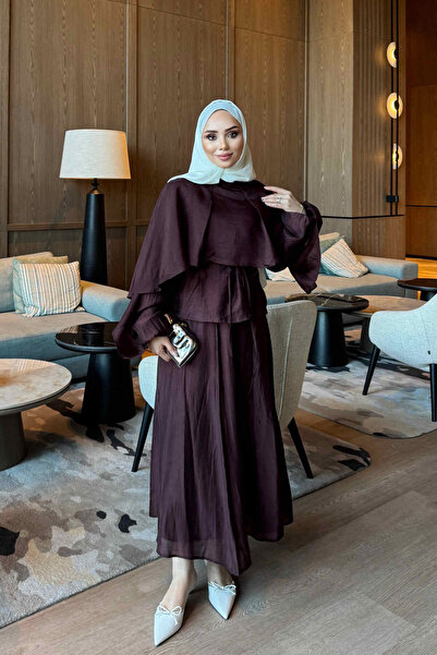 İmajButik طقم تنورة بتفاصيل أكمام وياقة من قماش الموردوم