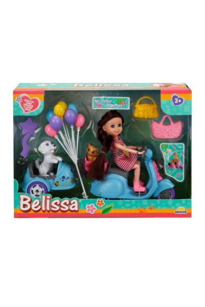 Belissa Set de joaca papusa pe scuter si animalute dragute, Albastru