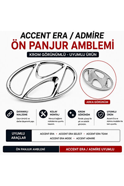 artek Hyundai Accent Era / AdmireUyumlu Ön Panjur Amblemi Krom Görünümlü