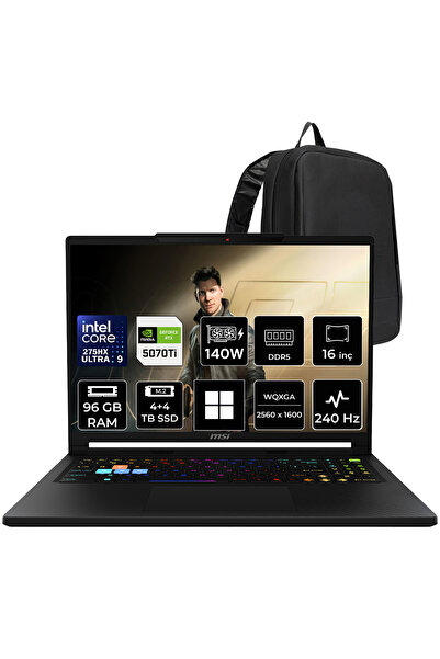 MSI Raider 16 HX Core Ultra 9 275HX RTX 5070 Ti 12GB 140W 96GB RAM 4TB + 4TB ...