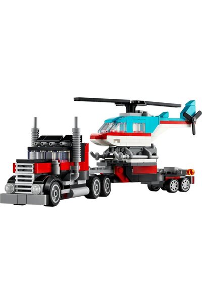 LEGO Creator 3in1 Flatbed Truck with Helicopter Toy, Propeller Plane, Fuel Lo...