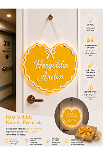 baskigo.com Kişiye Özel LED Işıklı Bebek Kapı Süsü Hoşgeldin Bebek Hastane Od...