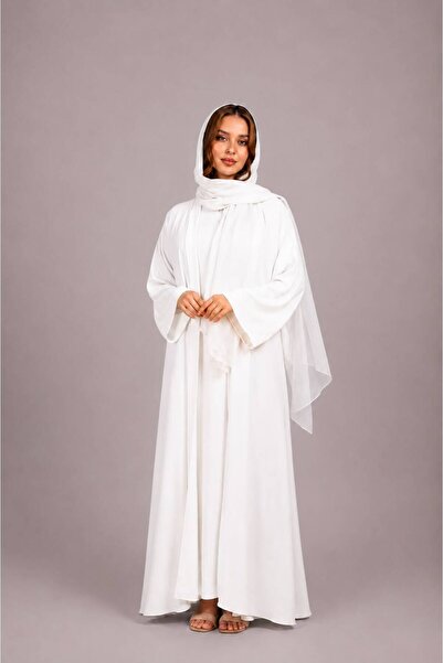 Ophelia Raina Abaya – Luxury Flowing White Abaya with Soft matching Hijab