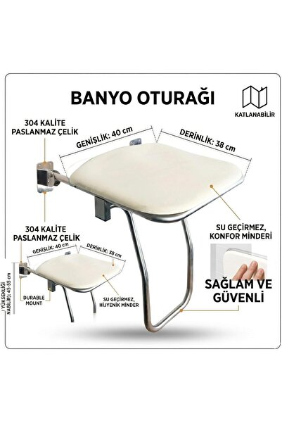 Mayaglory Duvara Monte Engelli Duş Oturağı - 304 Kalite Paslanmaz Çelik, Yaşl...