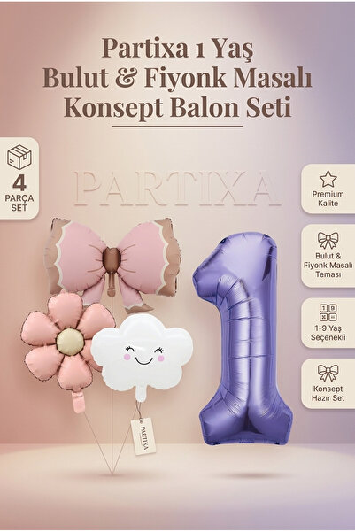 Partixa Bulut & Fiyonk Masalı Folyo Balon Seti | 1-9 Yaş Mor Rakamlı Doğum Gü...