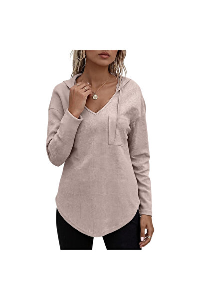 OEM Hanorac Dama cu Glugă Tip Waflu Decolteu V Elegant Casual Roz XL