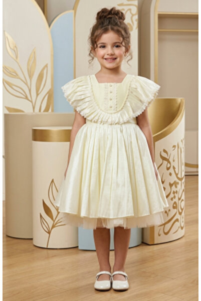 ALTOBAD Girls' Evening Dress in Ivory with Luxurious Pleats