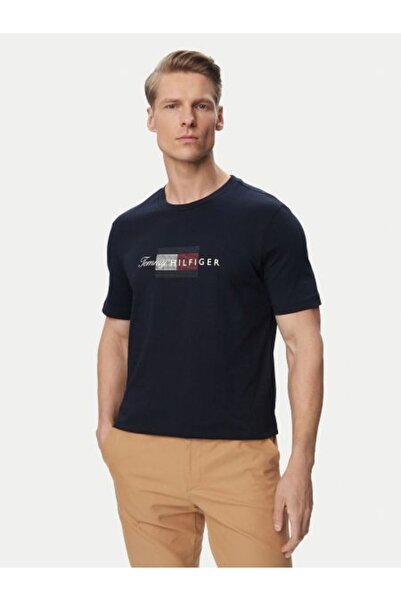 Tommy Hilfiger LACİVERT LOGOLU BASKILI ERKEK T-SHIRT