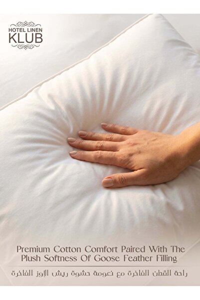 Hotel Linen Klub 100% Goose Feather Pillow with Single Piping 50x90 cm | 233 TC Cotton Shell | Premium Cotton Comfort with Plush Filling, 1600g