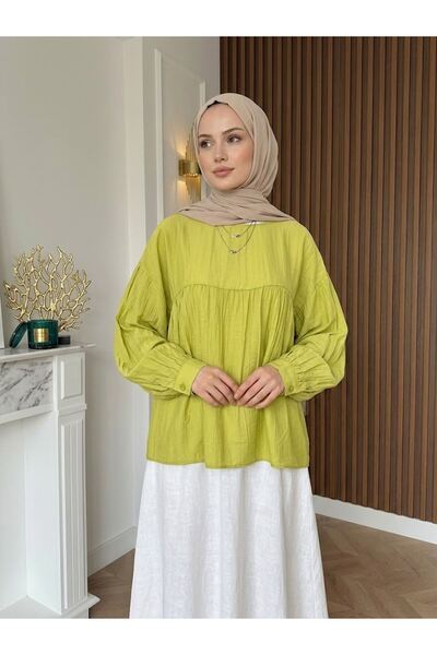 Naknaku Cuff Detail Gathered Tunic - Oil Green