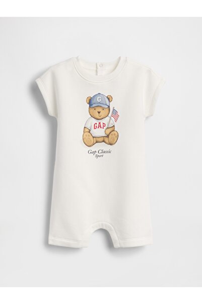 GAP Bebek Beyaz Baby VintageSoft Brannan Bear Kısa Tek Parça