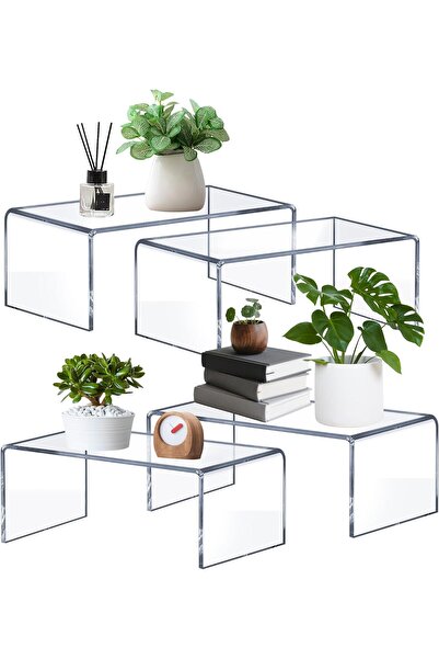 Slasa Clear Acrylic Display Risers 4 Pcs 30 x 30 x 12 cm Countertop Organizer