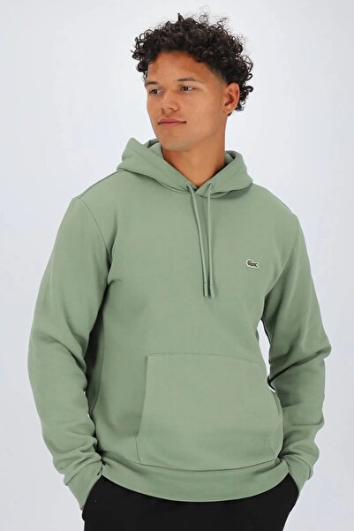 Lacoste سويت شيرت رجالي كلاسيكي بقصة مريحة وياقة مزودة بغطاء للرأس من القطن ا...