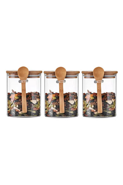 TAPIT Glass Storage Jar with Bamboo Lids and bamboo Spoon Set of 3 Airtight F...