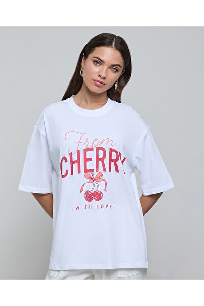 R&B Printed Oversized T-Shirt With Crew Neck And Short Sleeves
